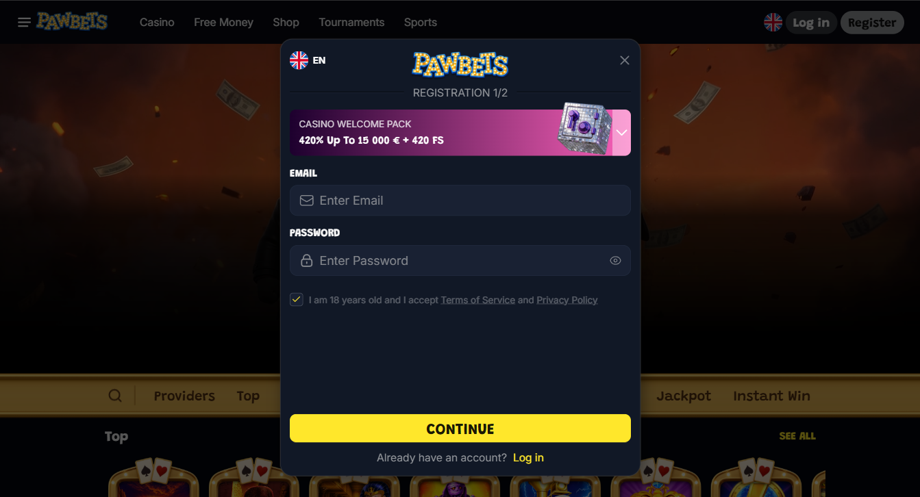 PawBets Casino Login and Registration